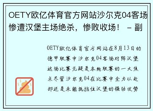 OETY欧亿体育官方网站沙尔克04客场惨遭汉堡主场绝杀，惨败收场！ - 副本